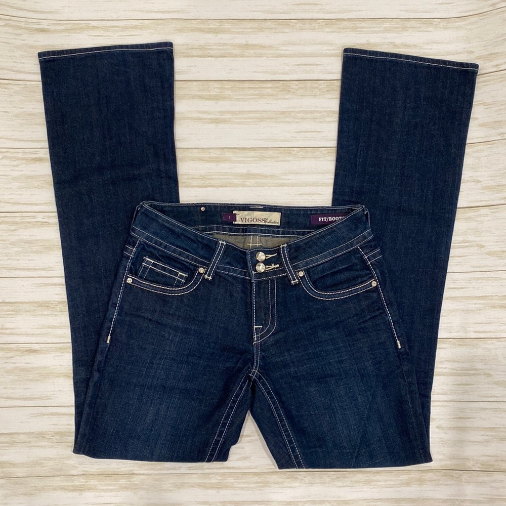 Fit/Bootcut Dark-Wash Jeans with Diamond Accents